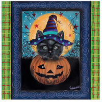 Thumbnail for Halloween Cat In Pumpkin 10x10" Metal Wreath Sign - DECOE-058