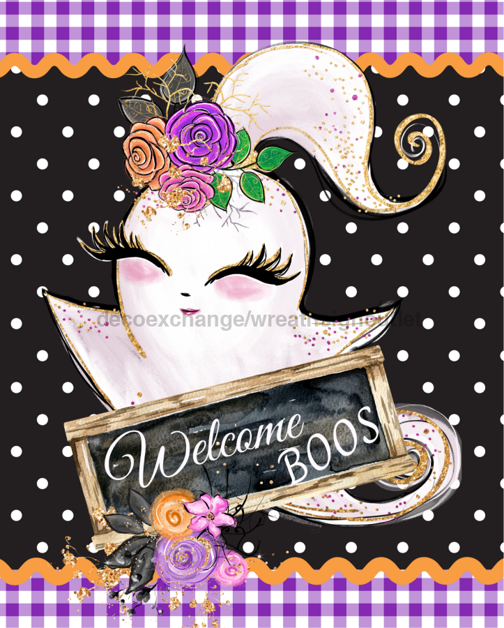 Halloween Cute Ghost 8x10" Metal Wreath Sign - DECOE-2067