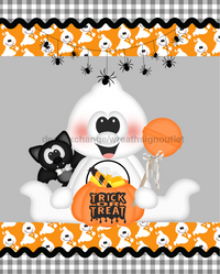 Thumbnail for Halloween Cute Ghost and Cat 8x10" Metal Wreath Sign - DECOE-2069