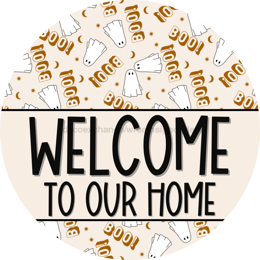 Wreath Sign Halloween Door Hanger Ghost Boo Decoe-2385 For Round 18 Wood