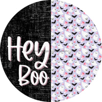 Thumbnail for Wreath Sign Halloween Door Hanger Hey Boo Pink Ghost Decoe-2364 For Round 18 Wood