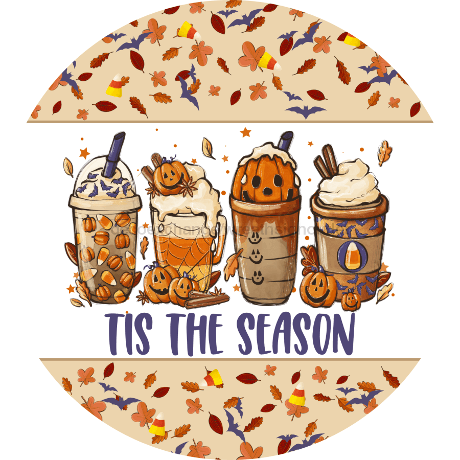 Wreath Sign Halloween Door Hanger Pumpkin Spice Tis The Season Decoe-2407 For Round 18 Wood