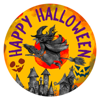 Thumbnail for Halloween Happy Witch 12" Metal Wreath Sign - DECOE-156A