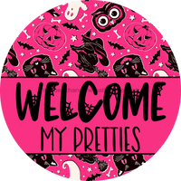 Thumbnail for Wreath Sign Halloween Wreath Sign Pink Welcome Decoe-2374 For Round 10 Metal