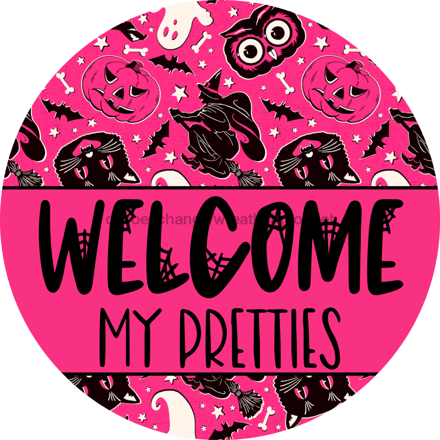 Wreath Sign Halloween Wreath Sign Pink Welcome Decoe-2374 For Round 10 Wood