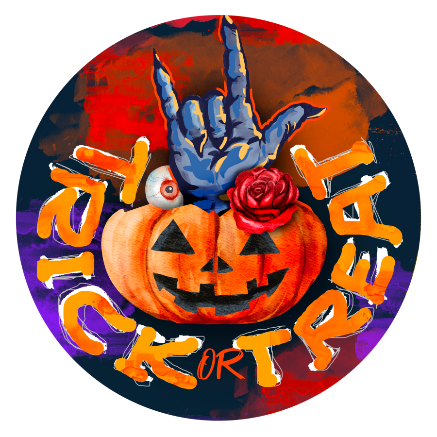 Halloween Rocking Trick or Treat Pumpkin 10" Metal Wreath Sign - DECOE-157
