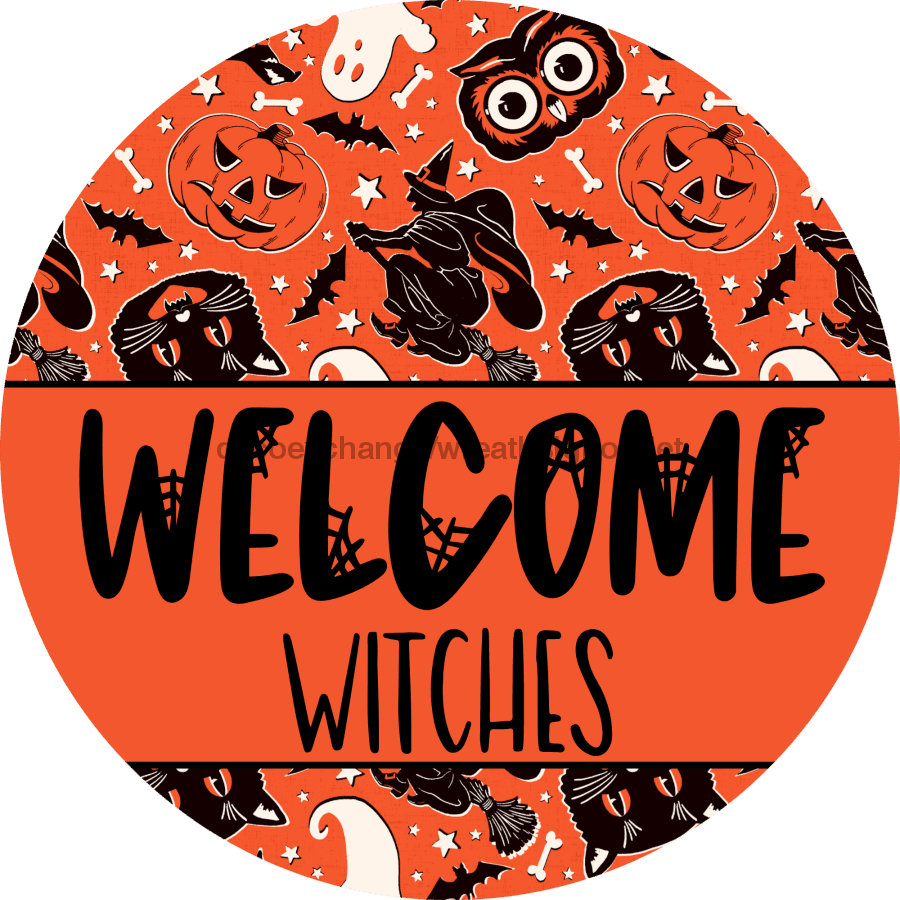 Wreath Sign Halloween Wreath Sign Welcome Witches Decoe-2375 For Round 10 Metal