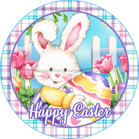 Thumbnail for Wreath Sign, Happy Easter Sign, Round Easter Sign, Plaid Easter, DECOE-538, Sign For Wreath, DecoExchange - DecoExchange