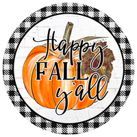 Thumbnail for Happy Fall Yall Pumpkin Buffalo Check 12" Metal Wreath Sign - DECOE-202A