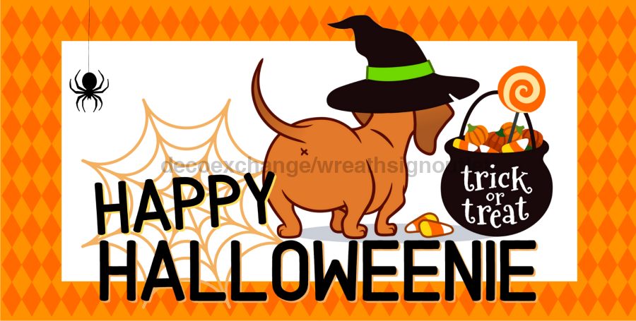 Happy Halloweenie Halloween 6x12" Metal Wreath Sign - DECOE-2061