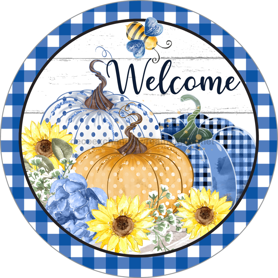 Wreath Sign, Harvest Sign, Blue Fall Sign, DECOE-2104, Sign For Wreath, Round Sign, DecoExchange - DecoExchange¬Æ