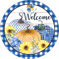 Thumbnail for Wreath Sign, Harvest Sign, Blue Fall Sign, DECOE-2104, Sign For Wreath, Round Sign, DecoExchange - DecoExchange¬Æ