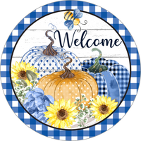 Thumbnail for Wreath Sign, Harvest Sign, Blue Fall Sign, DECOE-2104, Sign For Wreath, Round Sign 8 round, metal sign, fall