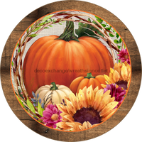 Thumbnail for Wreath Sign, Harvest Sign, Pumpkin Fall Sign, DECOE-2105, Sign For Wreath, Round Sign,  wood wreath sign, 10 round, fall