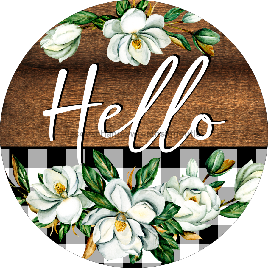 Wreath Sign, Hello Sign, Everyday Wreath Sign, 12" Round Metal Sign DECOE-363, Sign For Wreath, DecoExchange - DecoExchange