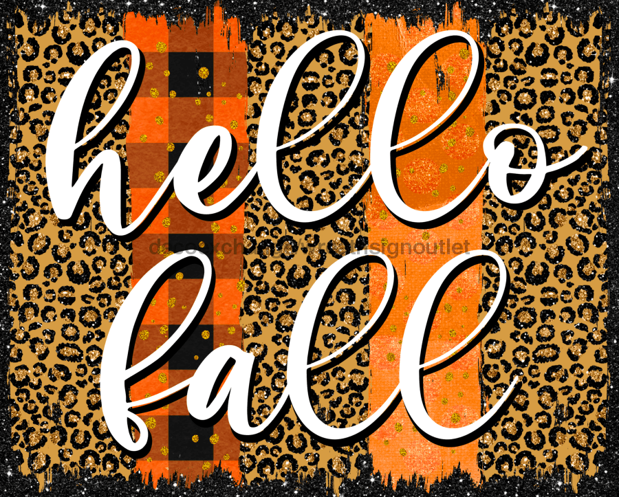 Wreath Sign, Hello Fall Sign, 8"x10" Metal Sign DECOE-990, DecoExchange, Sign For Wreaths - DecoExchange