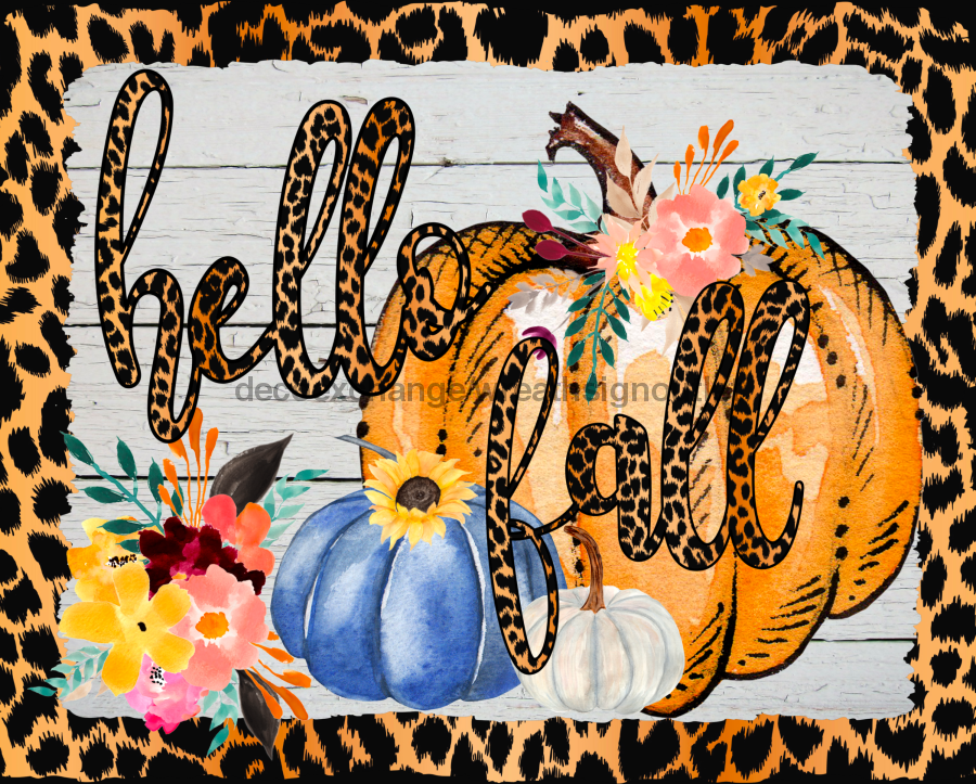 Wreath Sign, Hello Fall Pumpkin, Fall Sign, 8"x10" Metal Sign DECOE-997, DecoExchange, Sign For Wreaths - DecoExchange