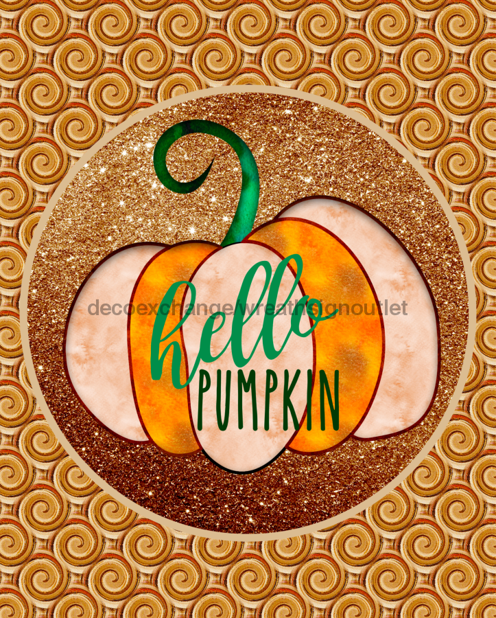 Wreath Sign, Hello Pumpkin Gold Sign, Fall Sign, 8x10" Metal Sign DECOE-857, Sign For Wreath, DecoExchange - DecoExchange