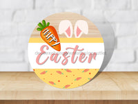 Thumbnail for Hello Spring Yellow Bunny Easter 10" Metal Wreath Sign - DECOE-4083