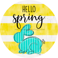 Thumbnail for Hello Spring Yellow Bunny Easter 12" Metal Wreath Sign - DECOE-242A