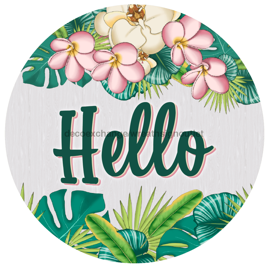 Wreath Sign, Hello Sign, Tropical Sign, DECOE-1181, Sign For Wreath, Round Sign wood wreath sign, 18 round, summer, nautical