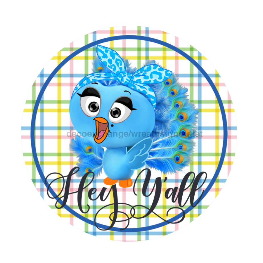 Hey Yall Peacock 18" Wood Door Hanger - DECOE-291-DH