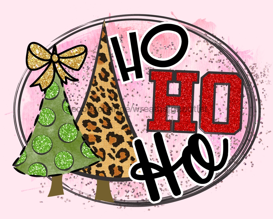 Wreath Sign, Ho Ho Ho, Pink Christmas Sign, 8"x10" Metal Sign, DECOE-986, Sign For Wreath, DecoExchange - DecoExchange