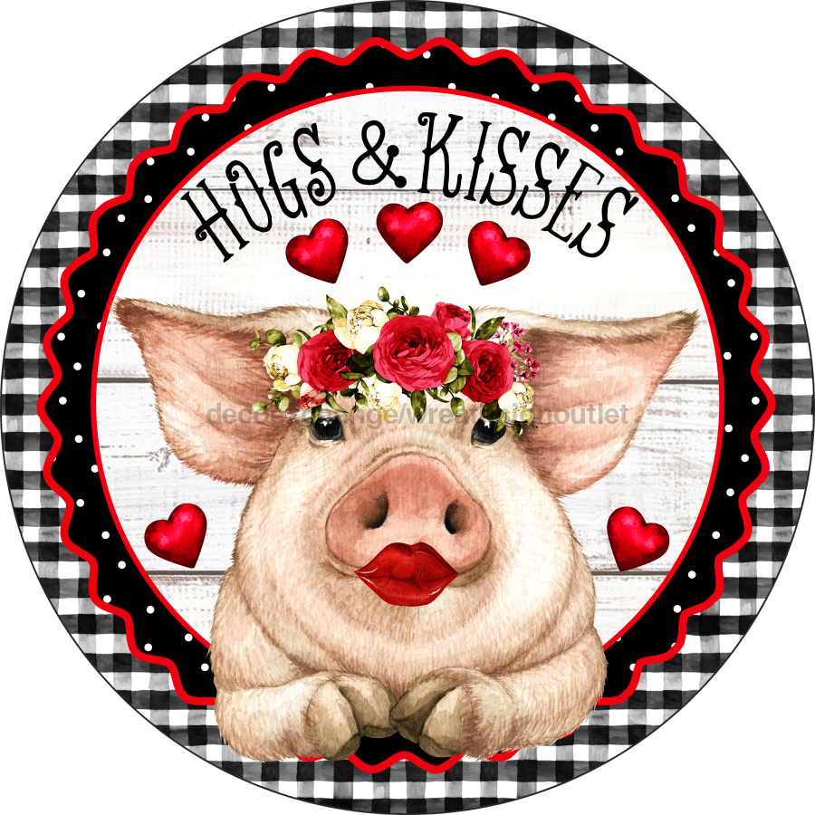 Hogs and Kisses Valentine 18" Wood Door Hanger - DECOE-253-DH