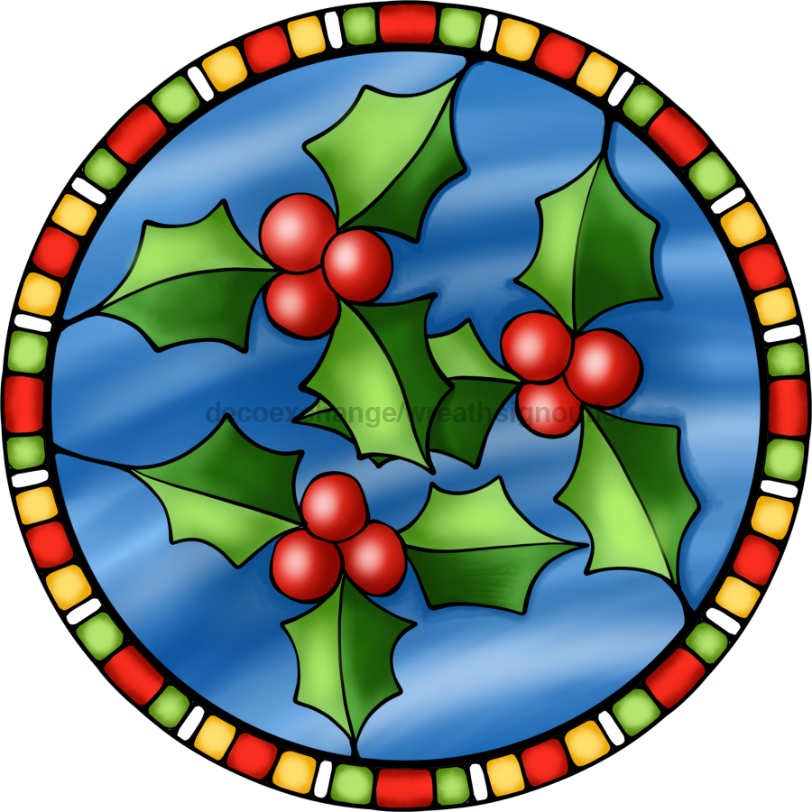 Wreath Sign, Holly Sign, Christmas Sign, Stained Glass, DECOE-1111, Sign For Wreath, DecoExchange - DecoExchange¬Æ