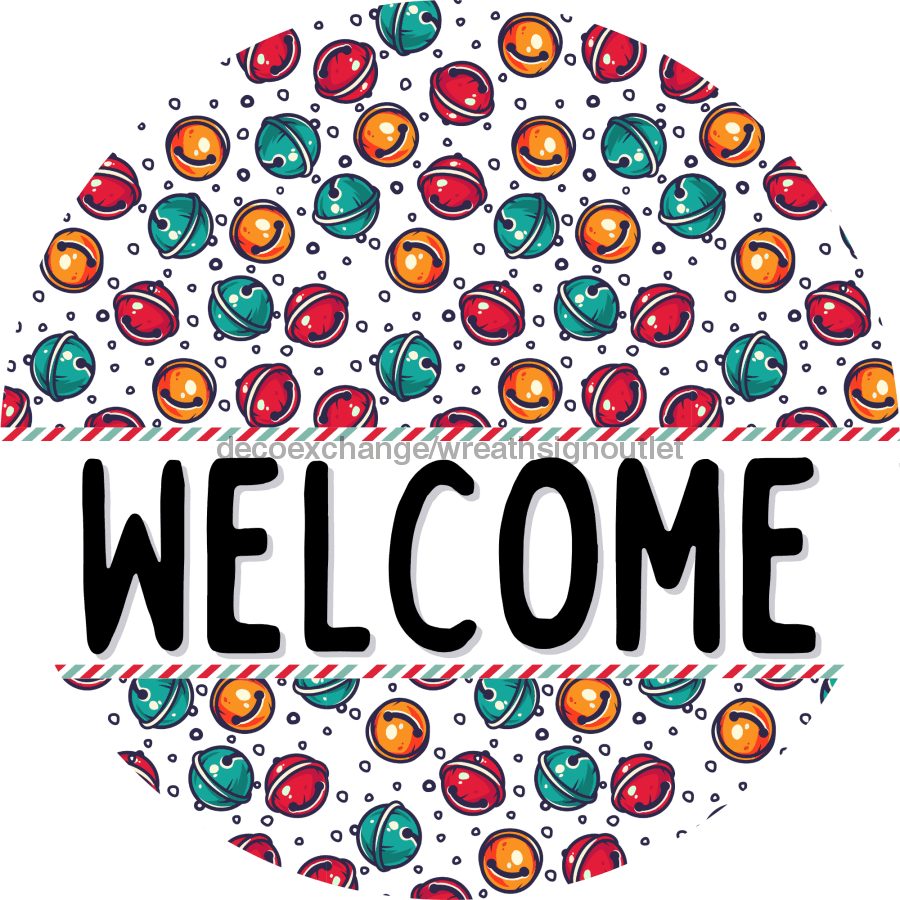 Wreath Sign, Jingle Bells Sign, Christmas Sign, DECOE-2096, Sign For Wreath, Round Sign 8 round, metal sign, christmas