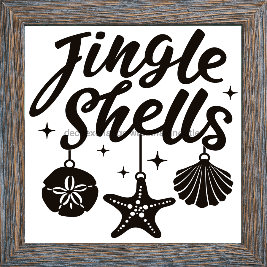 Wreath Sign, Jingle Shells, Beach Christmas Sign, 10"x10" Metal Sign, DECOE-973, Sign For Wreath, DecoExchange - DecoExchange