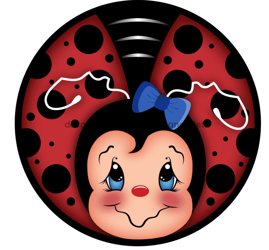 Wreath Sign, Lady Bug Sign, Lady Bug Blue Bow, DECOE-1025, Sign For Wreath 10 round, metal sign, Animal