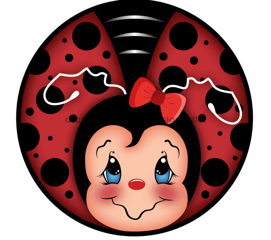 Wreath Sign, Lady Bug Sign, Lady Bug Red Bow, DECOE-1026, Sign For Wreath,  wood wreath sign, 10 round, pets, spring