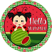 Thumbnail for Wreath Sign, Ladybug Sign, Watermelon Sign, Summer Sign, Round Sign, DECOE-514, Sign For Wreath 12 round, metal sign, summer