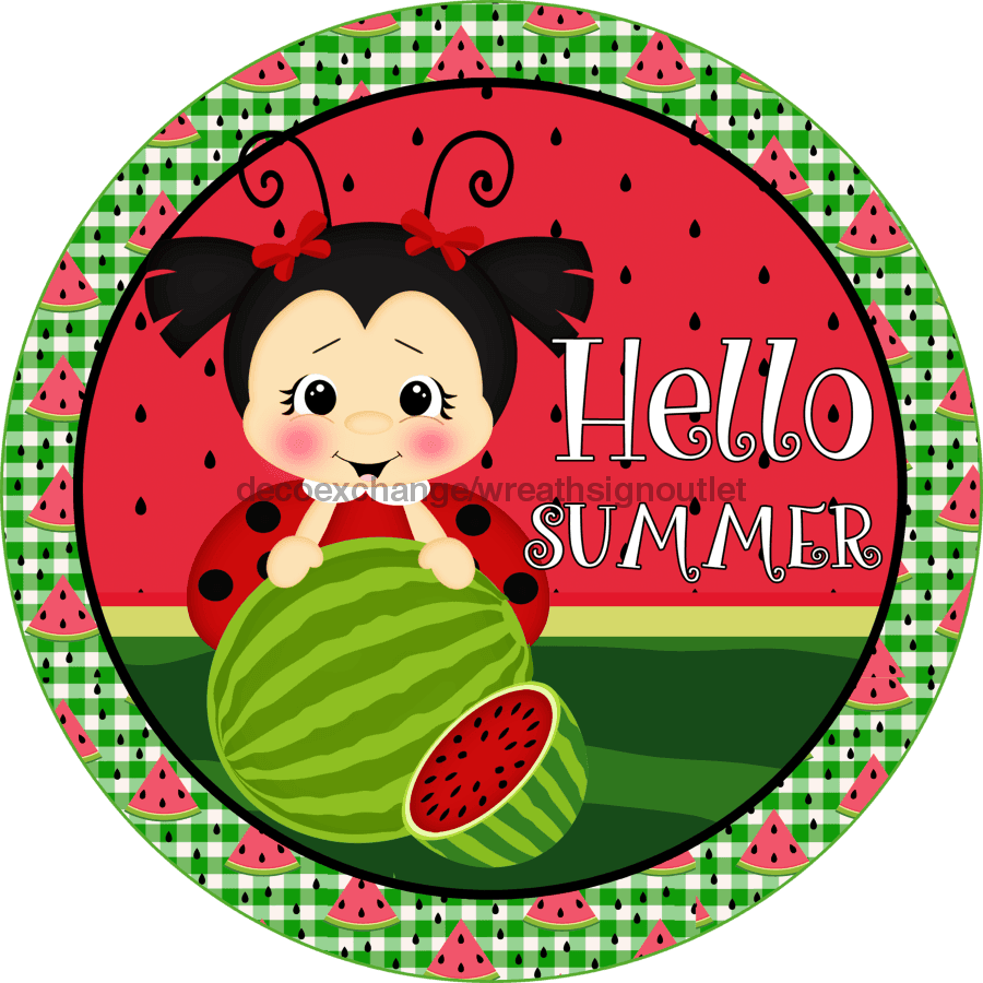 Wreath Sign, Ladybug Sign, Watermelon Sign, Summer Sign, Round Sign, DECOE-514, Sign For Wreath 12 round, metal sign, summer