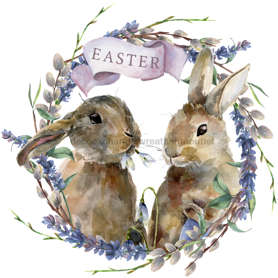 Wreath Sign, Lavender Easter, Round Easter Sign, Rabbits Easter Sign, DECOE-505, Sign For Wreath, DecoExchange - DecoExchange