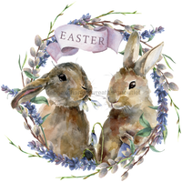 Thumbnail for Wreath Sign, Lavender Easter, Round Easter Sign, Rabbits Easter Sign, DECOE-505, Sign For Wreath, DecoExchange - DecoExchange