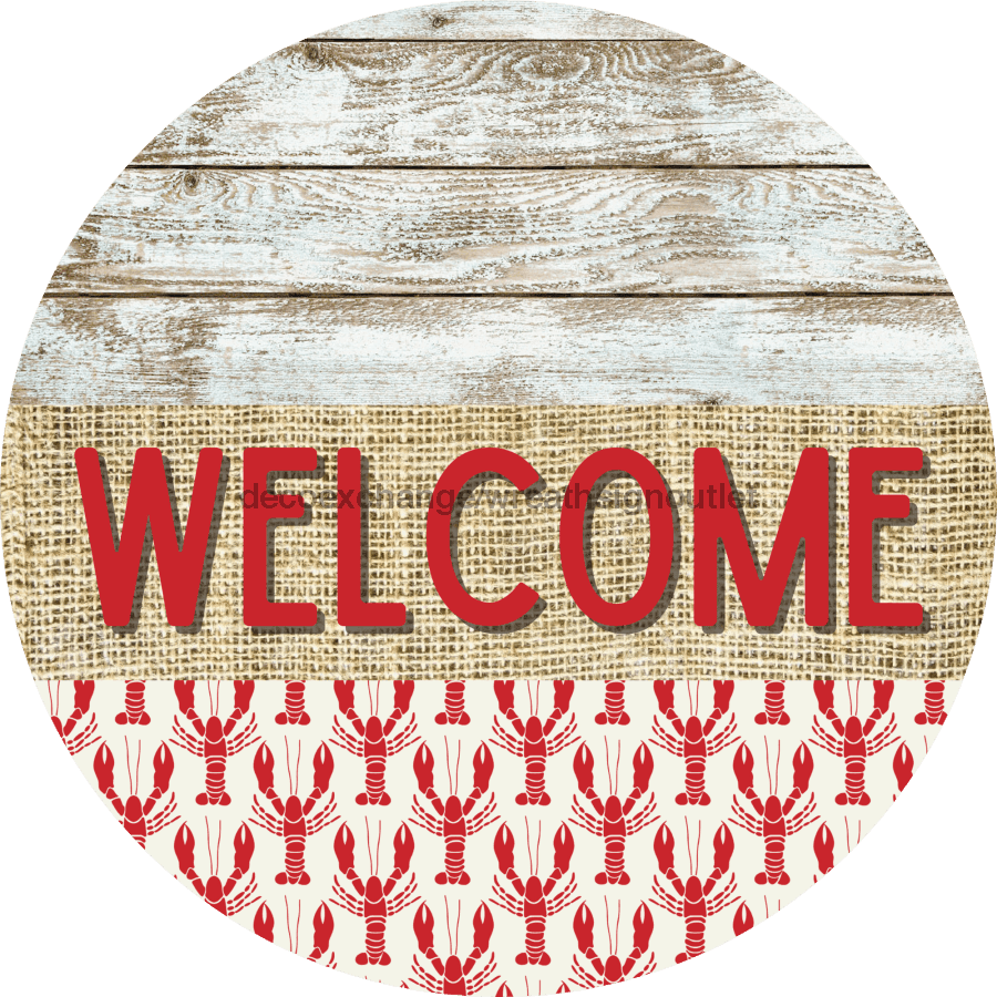 Wreath Sign, Lobster Sign, Crawfish Sign, Crustaceancore Sign, DECOE-2088, Sign For Wreath, Round Sign,  wood wreath sign, 10 round, nautical