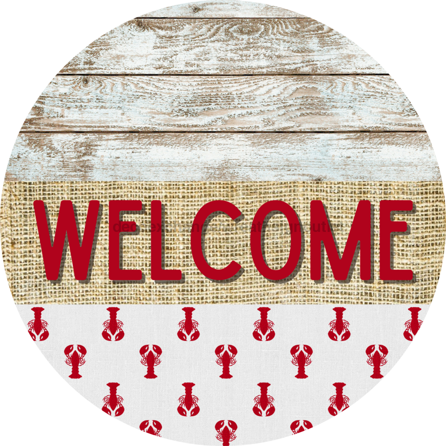 Wreath Sign, Lobster Sign, Crawfish Sign, Crustaceancore Sign, DECOE-2089, Sign For Wreath, Round Sign, DecoExchange - DecoExchange¬Æ