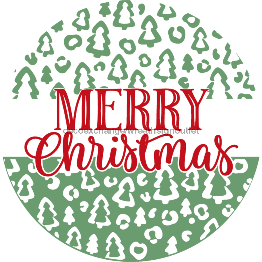 Wreath Sign, Merry Christmas Leopard, Christmas Sign, 12" Round, Metal Sign, DECOE-570, DecoExchange, Sign For Wreath - DecoExchange