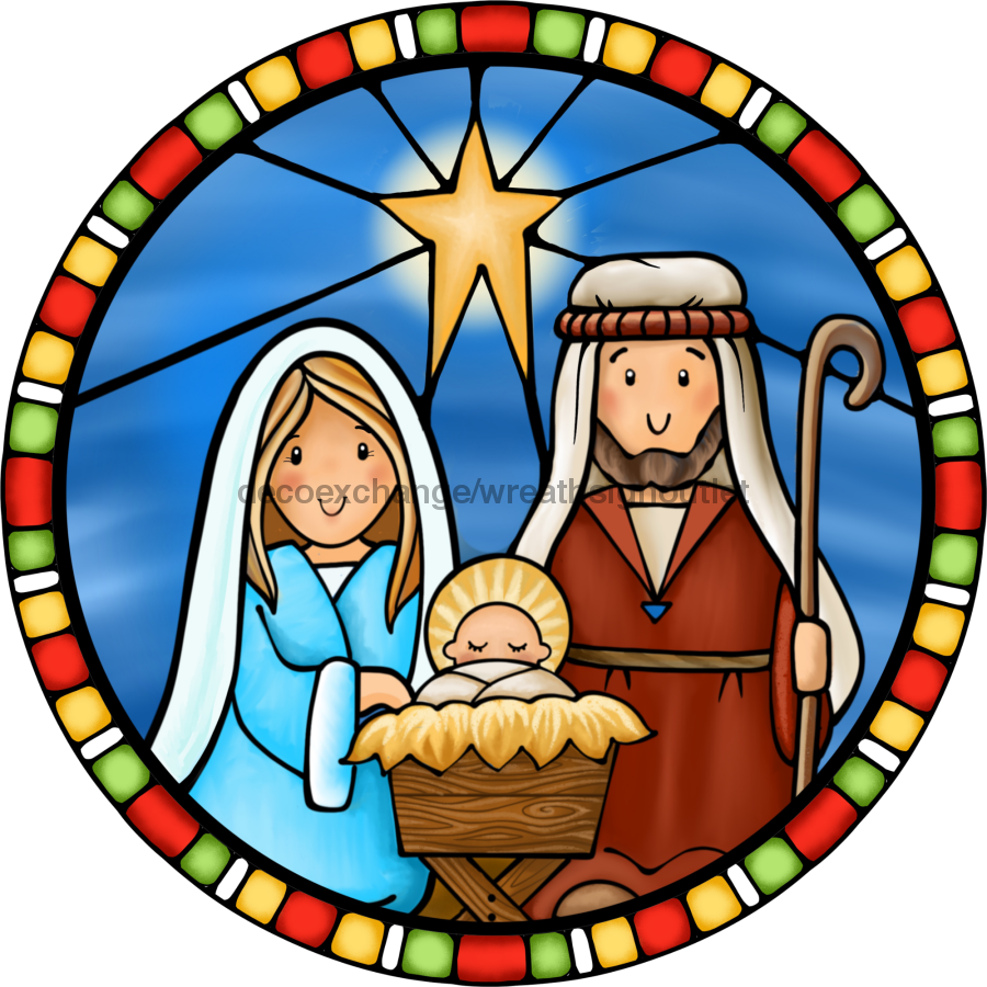 Wreath Sign, Nativity Sign, Christmas Sign, Stained Glass, DECOE-1112, Sign For Wreath, DecoExchange - DecoExchange