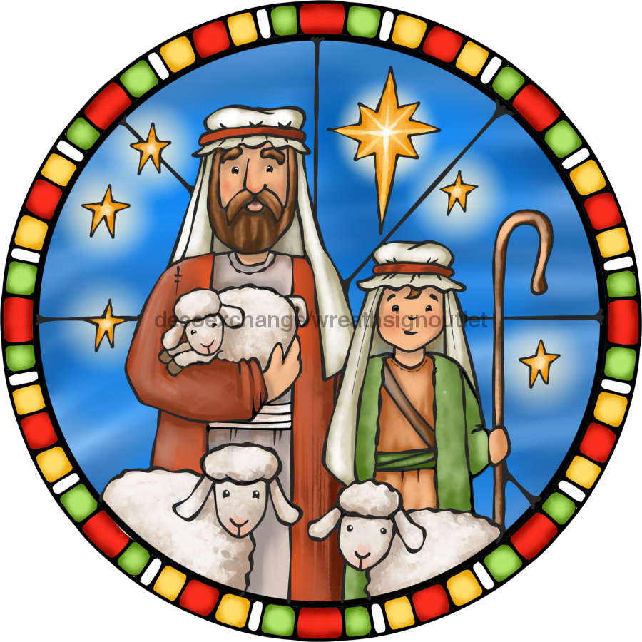 Wreath Sign, Nativity Sign, Christmas Sign, Stained Glass, DECOE-1117, Sign For Wreath, DecoExchange - DecoExchange
