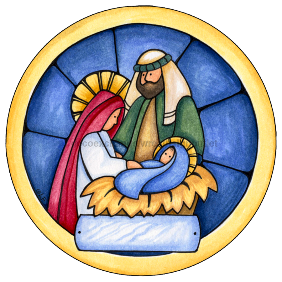 Nativity Scene Religious 12" Metal Wreath Sign - DECOE-213A