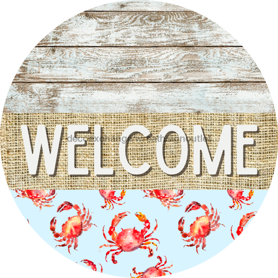 Wreath Sign, Nautical Sign, Crab Sign, Crustaceancore Sign, DECOE-2082, Sign For Wreath, Round Sign wood wreath sign, 18 round, summer, nautical