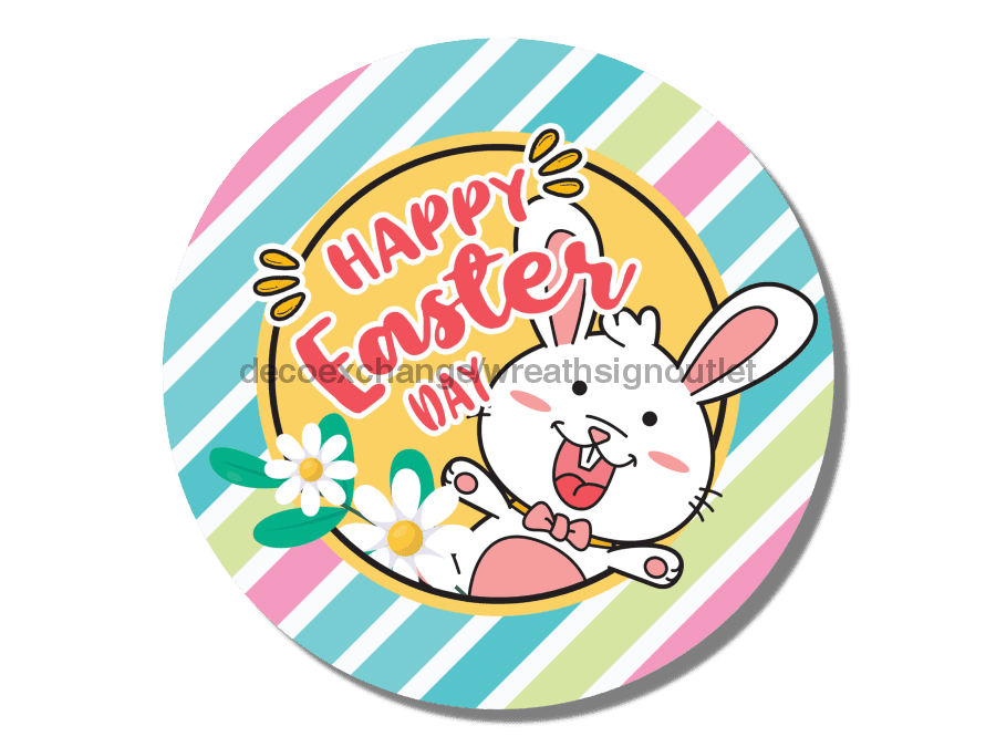Wreath Sign, Pastel Easter Sign, Excited Easter Bunny Sign, DECOE-465, Sign For Wreath metal sign, 12 round, easter