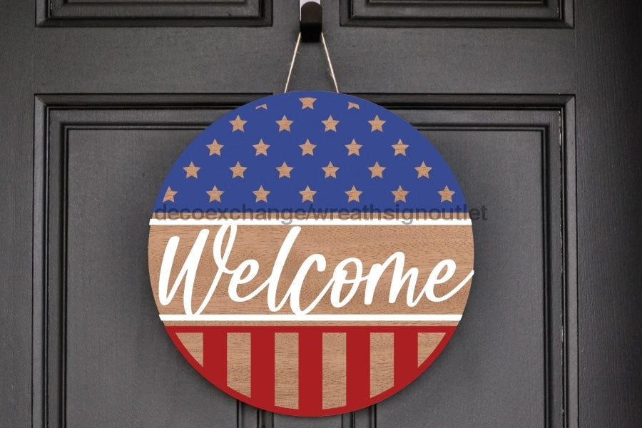 Wreath Sign, Patriotic Sign, DECOE-2050, Sign For Wreath, Door Hanger 8 round, metal sign, patriotic
