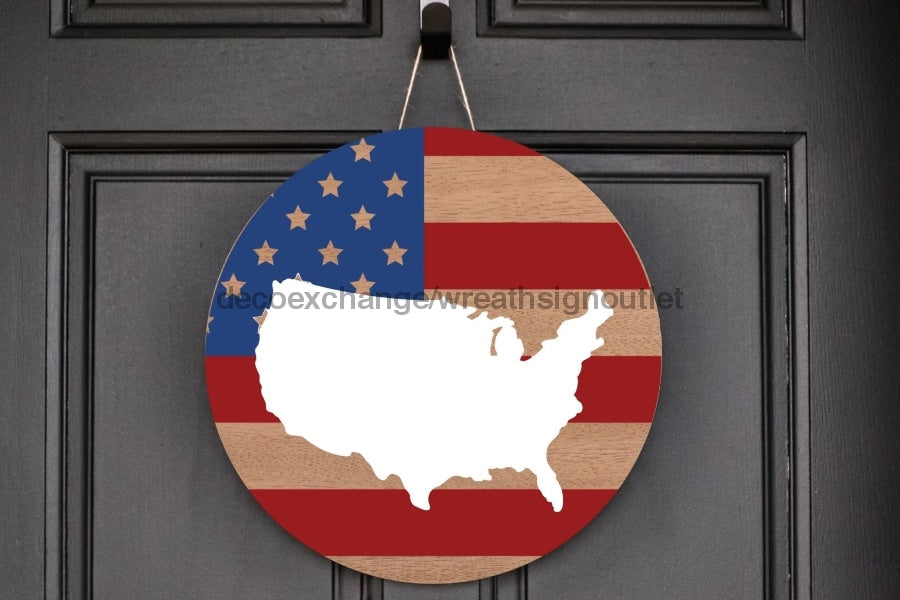 Wreath Sign, Patriotic Sign, DECOE-2052, Sign For Wreath, Door Hanger,  wood wreath sign, 10 round, patriotic