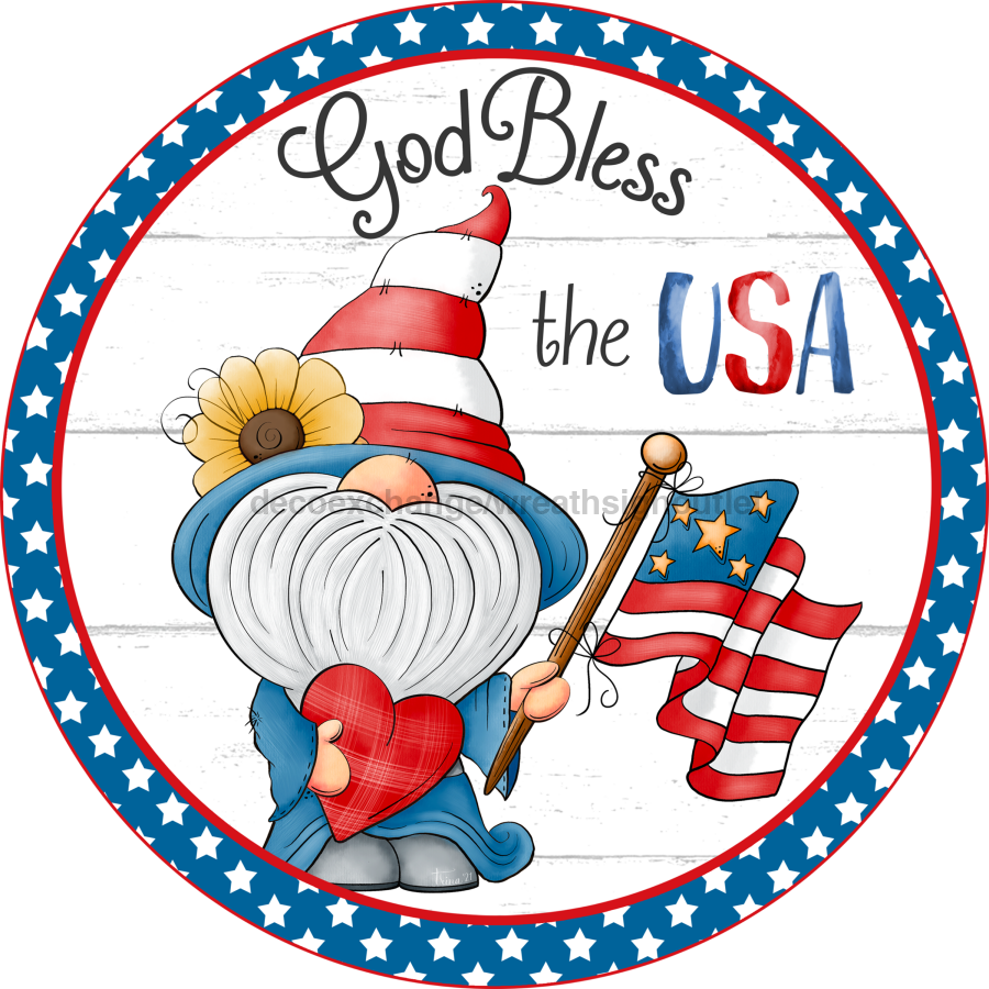 Patriotic Gnome 18" Wood Door Hanger - DECOE-111-DH