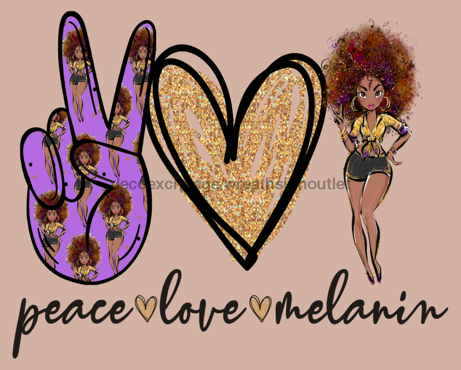 Wreath Sign, Peace Love Melanin, Everyday Sign, 8x10" Metal Sign DECOE-804, Sign For Wreath, DecoExchange - DecoExchange