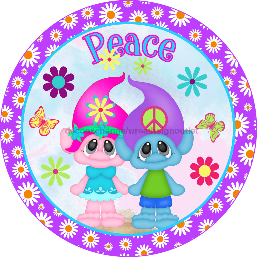 Peace Trolls 10" Metal Wreath Sign - DECOE-276
